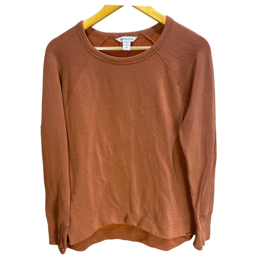 Athleta Luxe Sweatshirt Rustic Orange Tencel Fleece Pullover Womens Medium Cozy